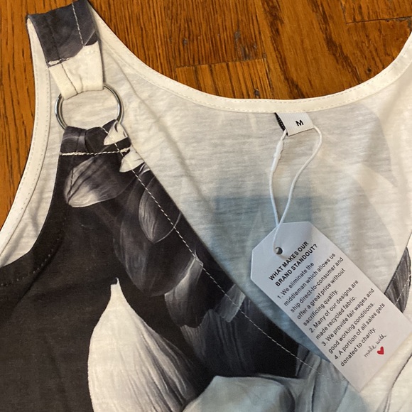 Medium Black & White Floral Pattern Cold Shoulder Short Sleeve Shirt - Picture 8 of 8